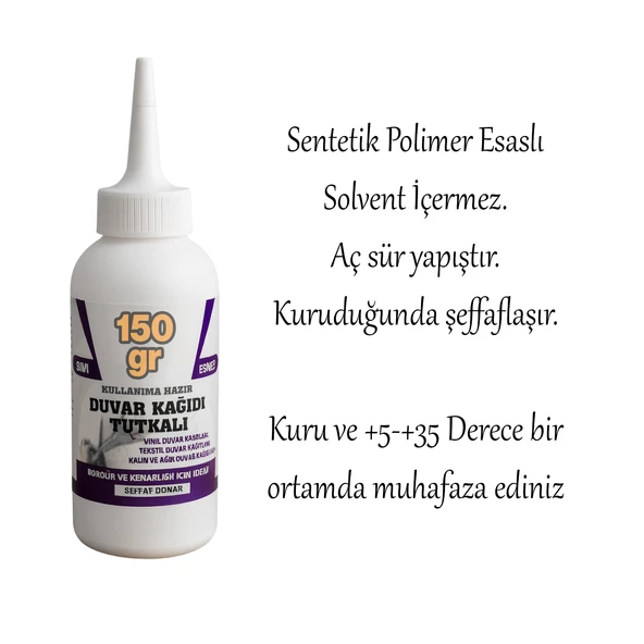 Duvar Kağıdı Yapıştırıcısı Hazır (150 gr) Şeffaf Sıvı Tutkal Vinil Bordür Tekstil Kağıtları Yapıştır - Resim 3