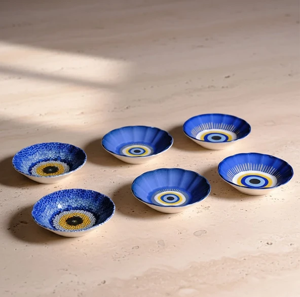 Fecra Acem 6'lı Nazarı Çay Tabağı Seti Karma - 8