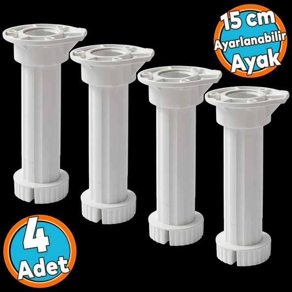 Ayarlanabilir Plastik Ayak Dolap Mobilya Tezgah Yükseltici Yükseltme Ayağı Ayakları 4 Adet 15 Cm ürün görseli