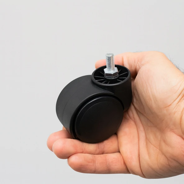 Dönerli Koltuk Tekeri M8 Civatalı Siyah Renk Dayanıklı Plastik Mobilya Sandalye Ofis Yedek Tekerlek - Resim 3