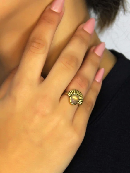 Doğal Taş Pembe Kuvars Taşlı Antik Model Kadın Ayarlanabillir Yüzük euy82pk ürün görseli