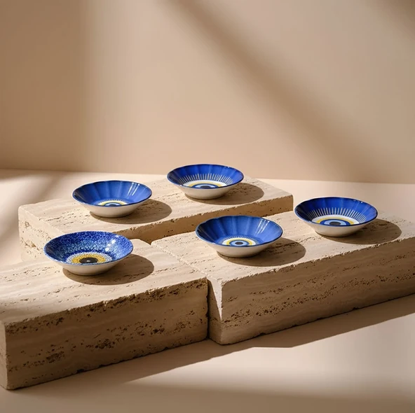 Fecra Acem 6'lı Nazarı Çay Tabağı Seti Karma - 5