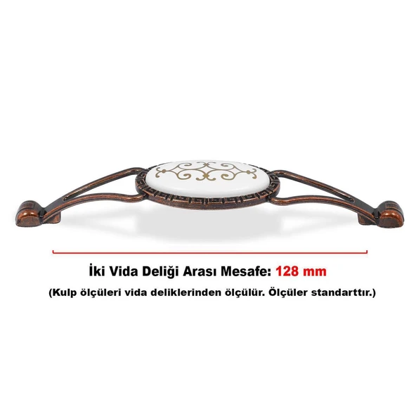 Mobilya Mutfak Çekmece Dolap Kulpu Kulbu Kulpları (128 mm-12.8 cm) Eskitme Antik Bakır Metal - Resim 6