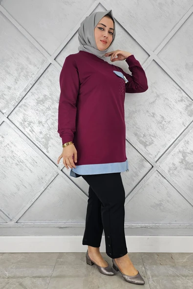KADIN BROŞ VE KOMBİN DETAYLI TESETTÜR TUNİK - Resim 2