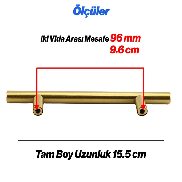 Mobilya Mutfak Çekmece Dolap Dolabı Kulbu Kulpu Kulpları (96 mm - 9.6 cm) Gold Altın Metal - Resim 2