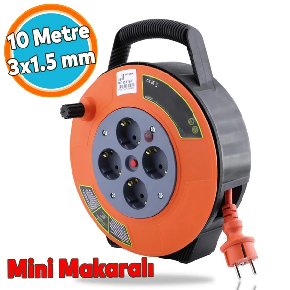 Mini Kutulu Plastik Makaralı Seyyar 3x1.5 mm CCA Monofaze Uzatma Kablosu 4 Priz TTR Kablo 10 Metre ürün görseli