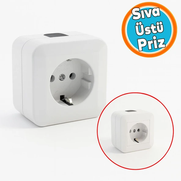 Sıva Üstü Topraklı Monofaze Priz Tekli Grup Priz Kare Fiş Grup Priz Kablosuz Klemensli 220 V ürün görseli