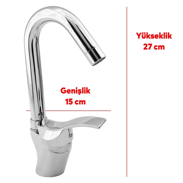 Kuğu Batarya Duş Bulaşık Musluğu Lavabo Banyo Mutfak Bataryası Mermer Üstü Çift Su Giriş Evye Kısa - Resim 2