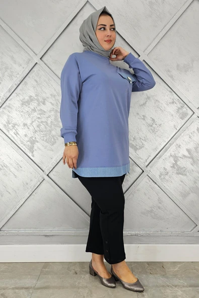 KADIN BROŞ VE KOMBİN DETAYLI TESETTÜR TUNİK - Resim 5
