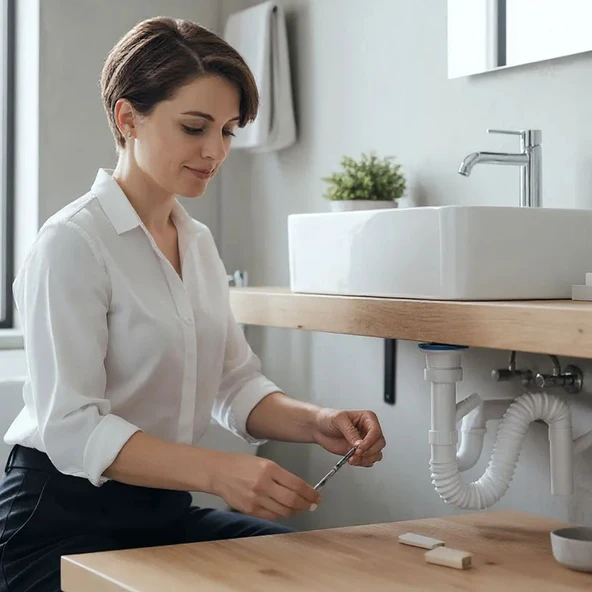 Çift Çıkışlı Lavabo Sifonu Körüklü Hortum Çamaşır ve Bulaşık Makinesi Uyumlu Süzgeç Koku Yapmaz - Resim 5