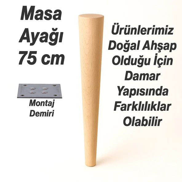 Masa Ayağı 4 ADET Ham Doğal Ahşap Boyasız Bağlantı Aparatlı Mobilya Kanepe Sehpa Ayakları Bohem 75cm - Resim 2