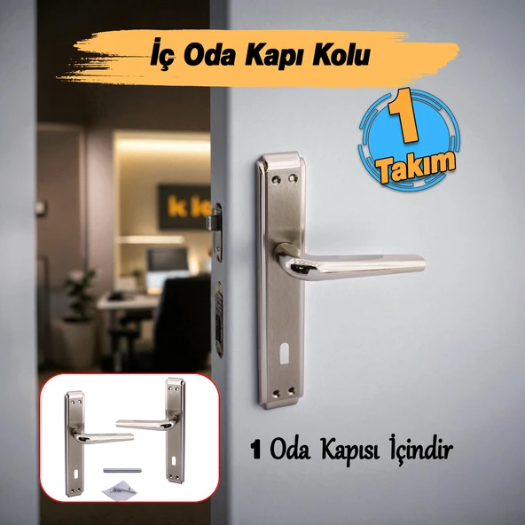 1 Takım İç Oda Kapı Kolu Aynalı Sağa Sola Uygun Saten Renk Dış Ahşap Pvc Metal Çelik Kapısı Tutamağı - Resim 3