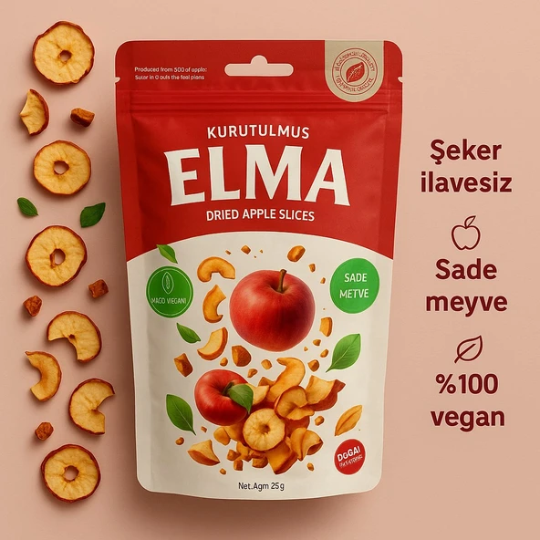 ASELYA DOĞAL KURUTULMUŞ ELMA DİLİMLERİ - KATKISIZ, ŞEKERSİZ, %100 MEYVE, VEGAN
