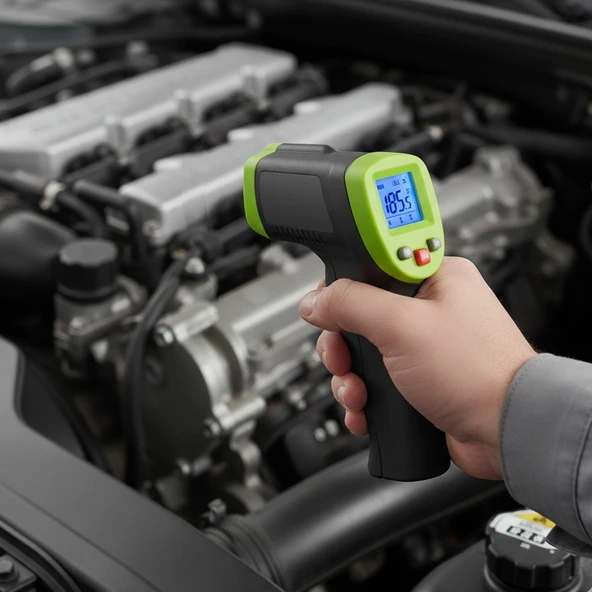 NT1075 Siyah Yeşil Lazerli Dijital Kızılötesi Temassız Plastik Gövdeli Termometre -50°C 550°C - Resim 3