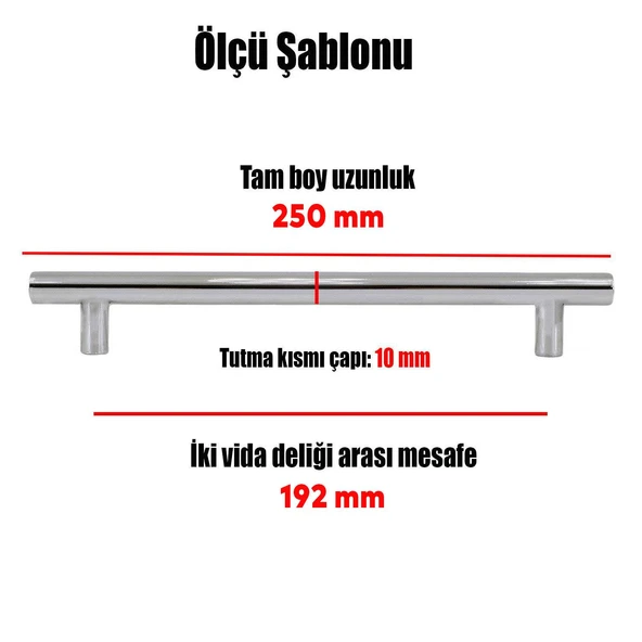 Mobilya Mutfak Çekmece Dolap Kapak Kulpu Kulbu 192 mm İnox Metal Kulp (10 Adet) - Resim 3
