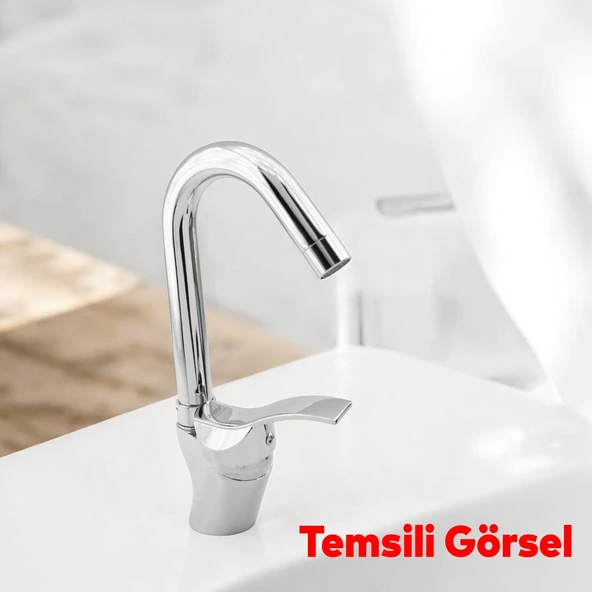 Kuğu Batarya Duş Bulaşık Musluğu Lavabo Banyo Mutfak Bataryası Mermer Üstü Çift Su Giriş Evye Kısa - Resim 5