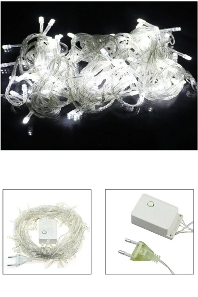 8 Fonksiyonlu 100 Ledli 10 M Fişli Led Dekor Lambası Beyaz Renk Dekoratif Yılbaşı Ağacı Işığı Led ürün görseli
