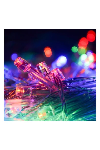 Karışık Renkli Işıklı Yılbaşı Ağacı Işığı Yeni Yıl Led 10 Metre Kablolu Fişli 100 Ledli 8 Modlu - Resim 3