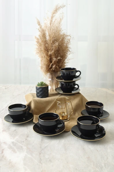 Keramika Siyah Gold Kera Çay Takımı 12 Parça 6 Kişilik - 2