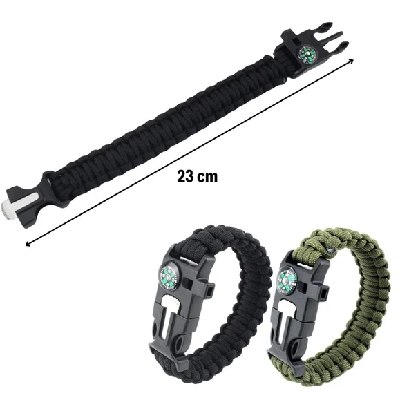 Northcity 5i 1 Arada Çok Fonksiyonlu Hayatta Kalma Bilekliği Pusu Düdük Çakmak Taşı ve Şemsiye İpi Bileklik - 5