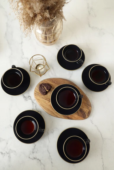 Keramika Siyah Gold Kera Çay Takımı 12 Parça 6 Kişilik - 4