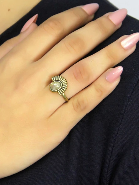 Doğal Taş Sitrin Doğal Taşlı Antik Model Kadın Ayarlanabillir Yüzük euy82s - Resim 2