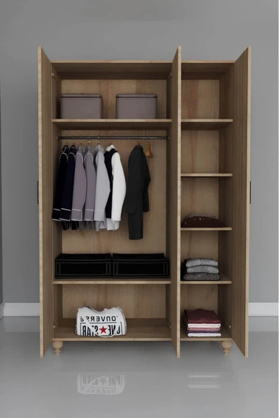 Alin Wood 3 Kapaklı Dolap | MDF Gövde | Ağaç Ayaklar | Fonksiyonel ve Şık Tasarım - Resim 3