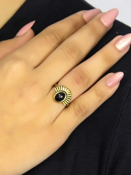 Doğal Taş Oniks Doğal Taşlı Antik Model Kadın Ayarlanabillir Yüzük euy82o - Resim 2