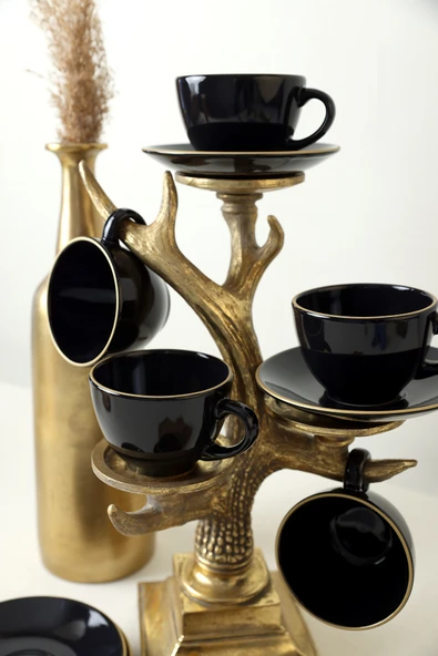 Keramika Siyah Gold Kera Çay Takımı 12 Parça 6 Kişilik - 3