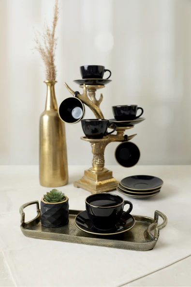 Keramika Siyah Gold Kera Çay Takımı 12 Parça 6 Kişilik - 5