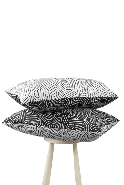 Cozy Home Mono Çift Taraflı Yastık Kılıfı Maze Siyah 50x70 - Resim 3