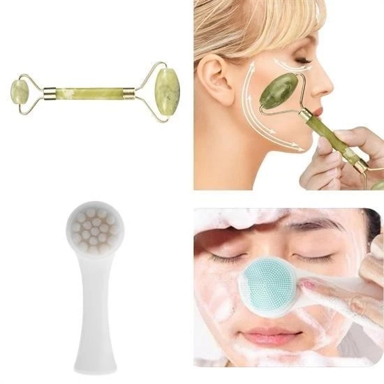 Northcity 2li Set Çift Taraflı Cilt Temizleme Fırçası ve Yeşim Taşı Çift Taraflı Cilt Masaj Aleti - 3