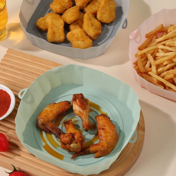 Northcity Renkli Isıya Dayanıklı Yıkanıbilir Silikon Fırın Ve Airfryer Kare Model Pişirme Matı 20 Cm - Resim 2