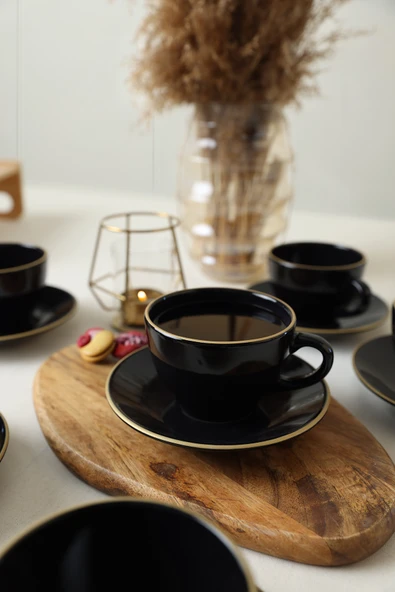 Keramika Siyah Gold Kera Çay Takımı 12 Parça 6 Kişilik