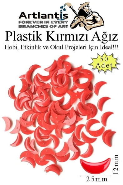 Plastik Ağız Kırmızı 50 li 1 Paket Hobi Etkinlik Okul Projeleri Okul Öncesi Anasınıfı Amigurumi Yüz Yapım Agız - Resim 3