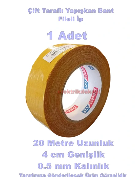 İnce Güçlü Yapışkanlı Fileli Çift Taraflı Bant 0.5mm x 40mm x 20metre (Sökülebilir ve İz Bırakmaz)