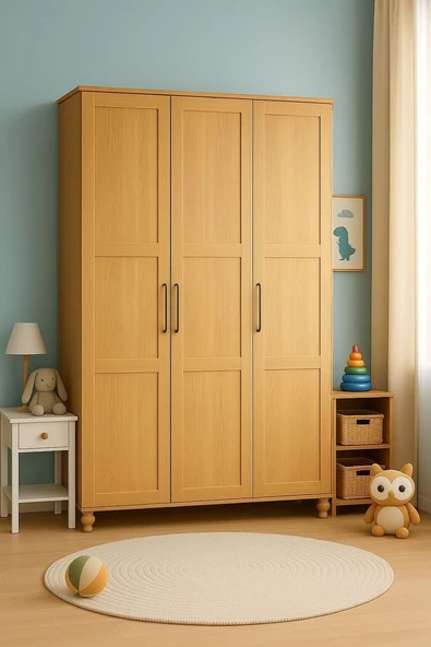 Alin Wood 3 Kapaklı Dolap | MDF Gövde | Ağaç Ayaklar | Fonksiyonel ve Şık Tasarım ürün görseli 1