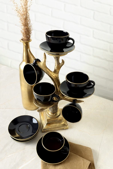 Keramika Siyah Gold Kera Çay Takımı 12 Parça 6 Kişilik - 6