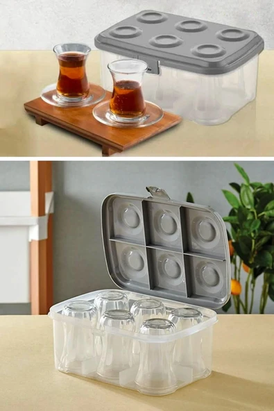 Northcity 6 lı Çay Bardağı Taşıma ve Sakma Kutusu Piknik Tipi Bardak Kırılma Önleyici - 6