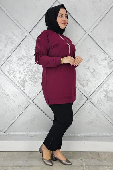KADIN KOLU AKSESUAR DETAYLI TESETTÜR TUNİK ürün görseli