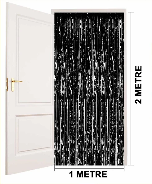 Siyah Renk ENessiWorldtra Metalize Parlak Saçaklı Arka Fon Perde İthal A Kalite 1x2 Metre - Resim 4