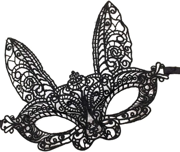 Siyah Renk Dantel Kesim Dantel İşlemeli Balo Parti Maskesi 7 No - Resim 4