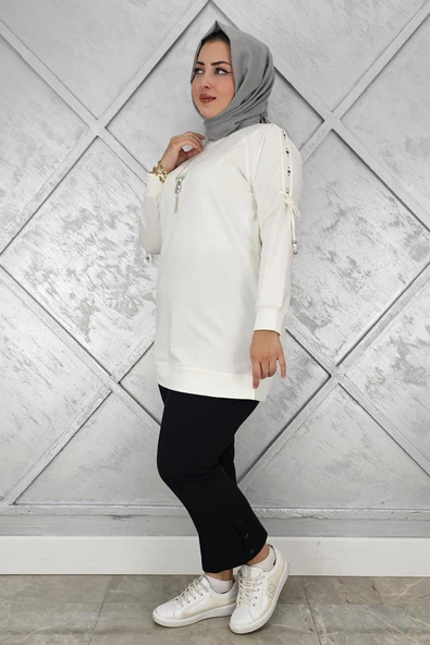 KADIN KOLU AKSESUAR DETAYLI TESETTÜR TUNİK - Resim 2
