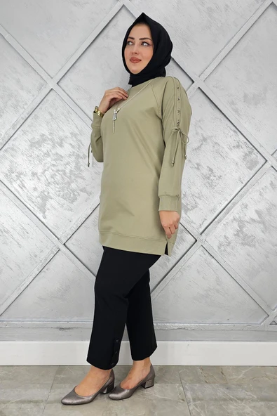 KADIN KOLU AKSESUAR DETAYLI TESETTÜR TUNİK - Resim 5