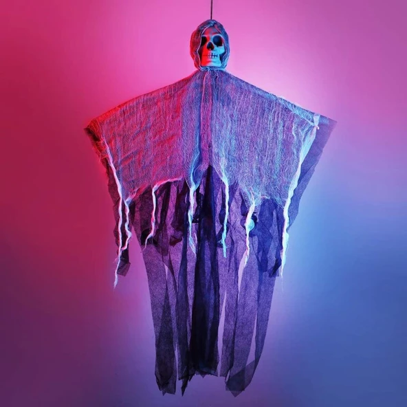 Ürpertici Kuru Kafa Korku Hayalet Saçaklı Dekor 90x50 cm - Resim 2