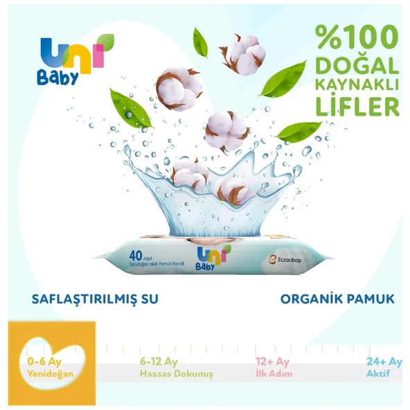 Uni Baby Yenidoğan Islak Havlu Mendil 3Lü 120 Yaprak - 4