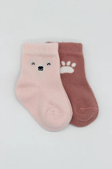 NessiWorld Bear Penye Soket Çorap 2'Li BS10116 Pembe - Resim 2