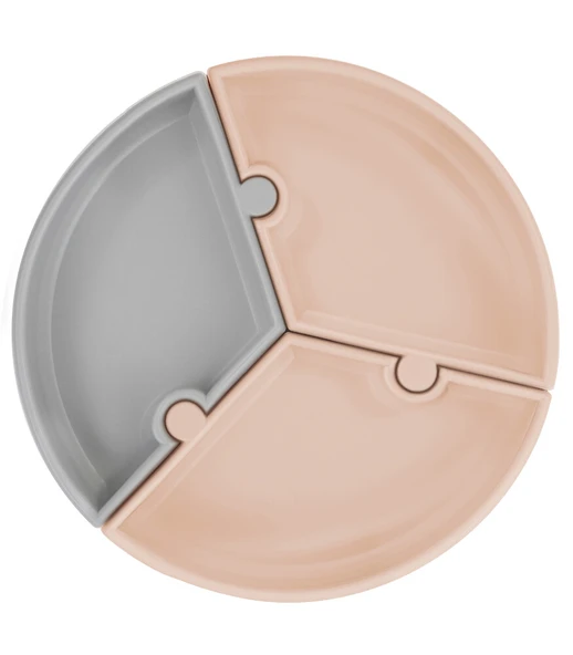 Puzzle Vakum Tabanlı Silikon Tabak Bubble Beige / Powder Grey