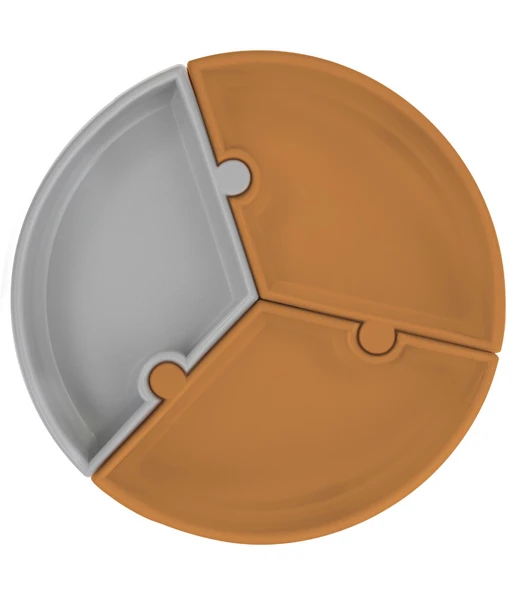 Puzzle Vakum Tabanlı Silikon Tabak Woody Brown / Powder Grey ürün görseli