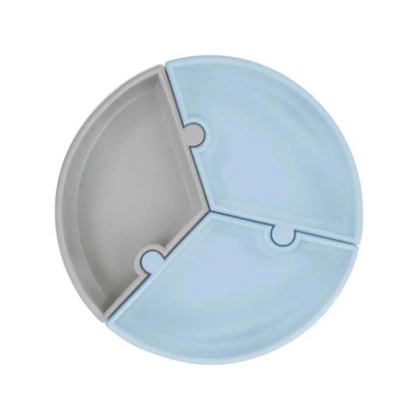 Puzzle Vakum Tabanlı Silikon Tabak Mineral Blue / Powder Grey ürün görseli